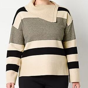 Liz Claiborne Black and Cream Striped Turtleneck Sweater